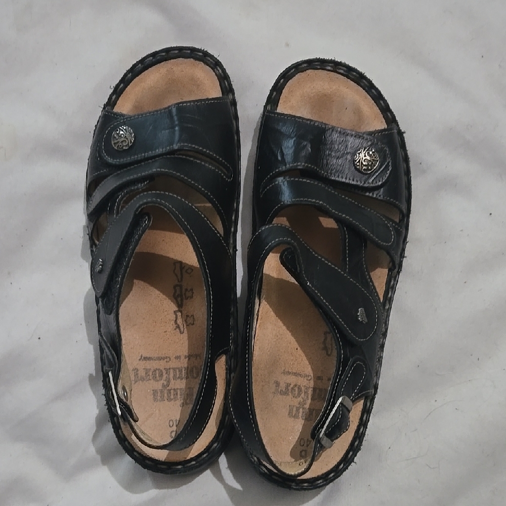 Finn Comfort Black Leather Sandals Size 40 (Approx Size 9 Womens)